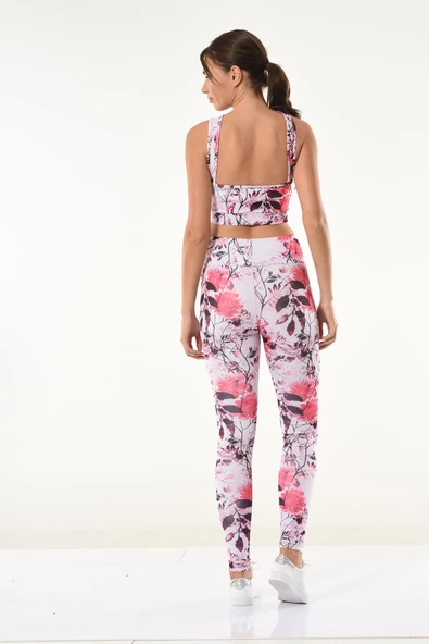 Derya Kurşun Kadın Çiçek Desenli Büstiyer Tayt Takım 530 - Resim 2