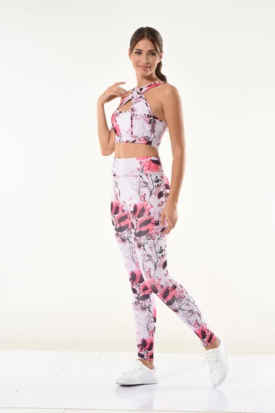 Derya Kurşun Kadın Çiçek Desenli Büstiyer Tayt Takım 530 ürün görseli