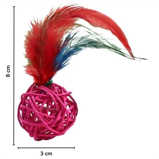 OLLEVRA 2li Rattan Renkli Peluş Tüy Kedi Köpek Oyuncak Yakalama Çiğneme Çıngıraklı Top Oyuncağı - Resim 7