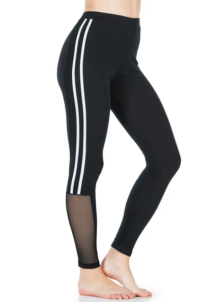 Derya Kurşun Şeritli Transparan Detaylı Kadın Tayt 0602 - Resim 4