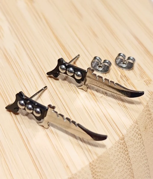 Monalisa Home Gümüş Renk  Bıçak Figürlü  Unisex Çelik Küpe ürün görseli 1