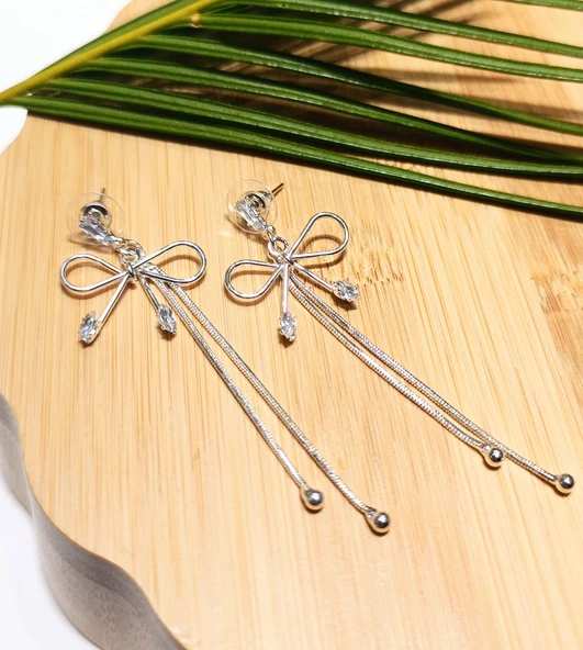 Monalisa Home Lüks Gümüş Renk Taşlı Abiye Küpe ürün görseli 1