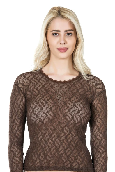 Derya Kurşun Uzun Kol Dantelli Kadın Tişört 279