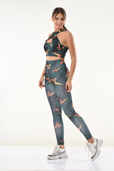 Derya Kurşun Baskılı Büstiyer Tayt Takım 531 - Resim 3