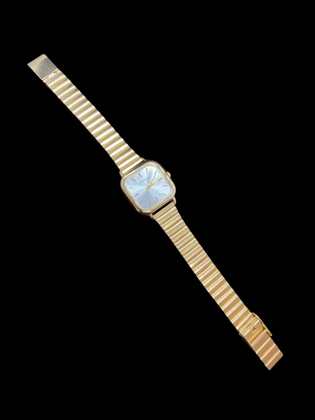 Gold Renk Kaplama Metal Kordonlu Şık VIP Model Beyaz Kare Kadranlı Kadın Saati | Vintage Şıklık ürün görseli 1