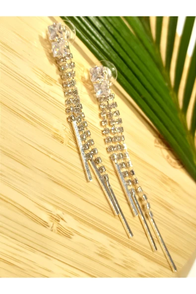 Monalisa Home Lüks Gümüş Renk Taşlı Abiye Küpe ürün görseli 1