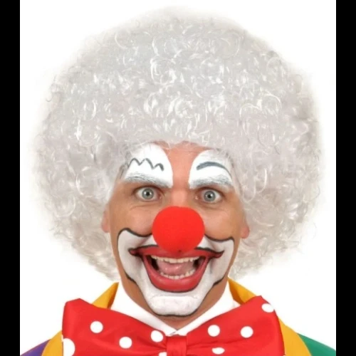 Litae Trend Beyaz Kıvırcık Afro Peruk ve Kırmızı Sünger Burun Seti ürün görseli 1