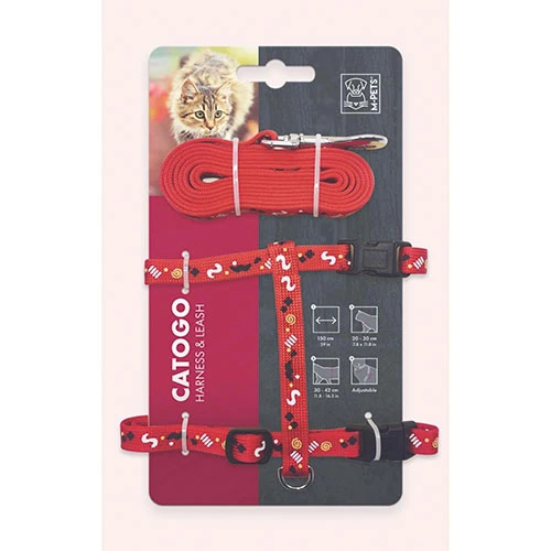 M-Pets Catogo Kedi Göğüs Tasması Seti Kırmızı 90-170 Cm
