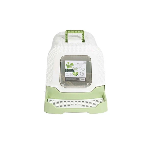 M-Pets Eco Rattan Kapalı Kedi Tuvaleti Yeşil 69x42x41 Cm - Resim 2