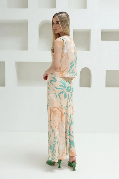 Bağcıklı Bluzlu Etek Takım - Pudra - Resim 2