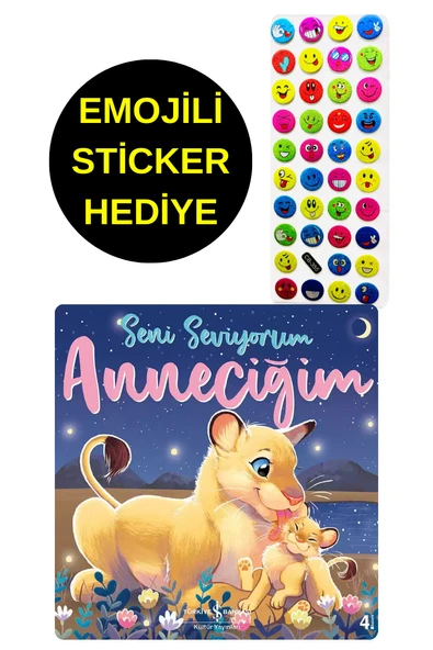 EMOJİLİ  STİCKER HEDİYE  - OKUL ÖNCESİ RESİMLİ KİTAPLAR  - SENİ SEVİYORUM ANNECİĞİM ürün görseli