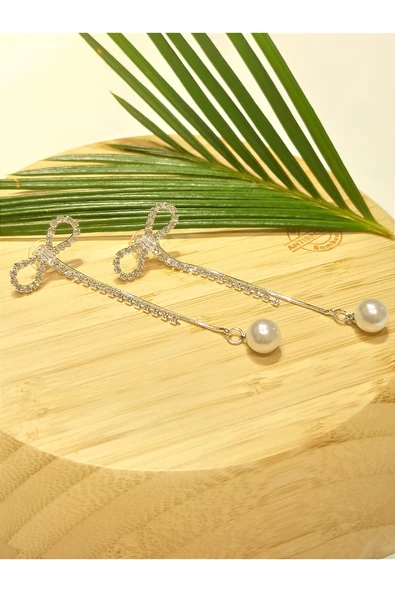 Monalisa Home Lüks Gümüş Renk Taşlı Abiye Küpe ürün görseli 1