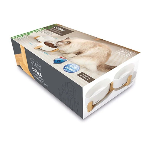 M-Pets Opera Bamboo Standlı Seramik Kedi Mama Kabı Beyaz 2x350 Ml ürün görseli