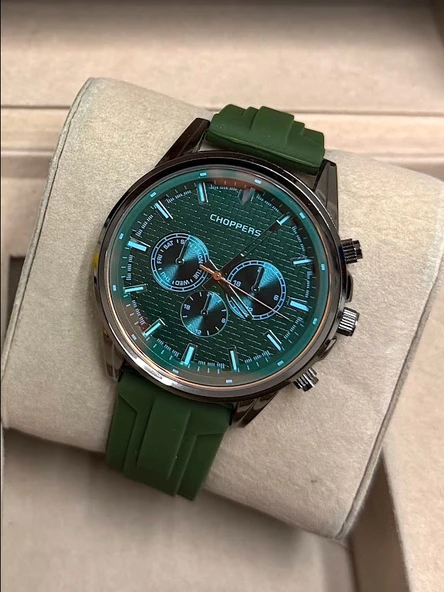 Yeşil Renk Silikon Kordonlu Şık VIP Model Siyah Metal Yuvarlak Kadran Erkek Saati | Sportif Şıklık ürün görseli 1