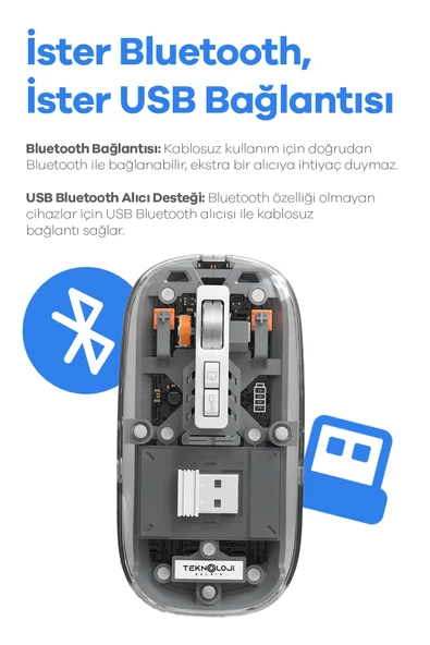 Bluetooth Usb Çift Modlu Sessiz Mouse, Şeffaf Mıknatıslı Kapaklı, Type-c Şarjlı, Dpı Ayarlı, Kablosuz 10m Çekim Mesafeli, Masaüstü Kısayol Tuşlu, Taşınabilir Şarjlı Mouse Beyaz - Resim 5