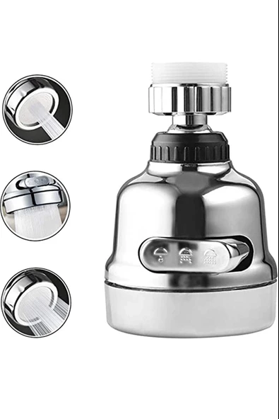 Krom 3 Fonksiyonlu Mutfak Lavabo Başlığı 360 Derece Döner Musluk Ucu - Resim 2