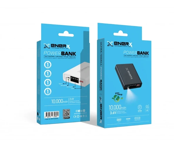 Enerx Enr-p1025dc Powerbank 10.000 Mah Dijital Ekranlı Fenerli Usb+type-c 2.1a Beyaz - 3