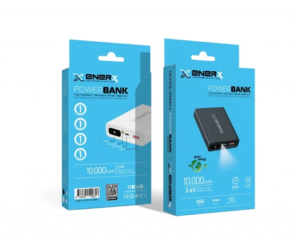 Enerx Enr-p10188dc Powerbank 10.000 Mah Dijital Ekranlı Fenerli Usb+type-c 2.1a Beyaz - 3