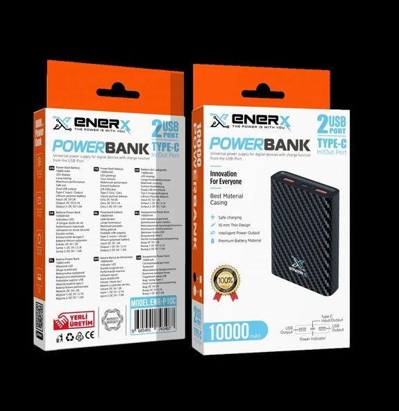 Enerx Enr-p10c Powerbank 10.000 Mah 2xusb+type-c 2.1a Beyaz - 3