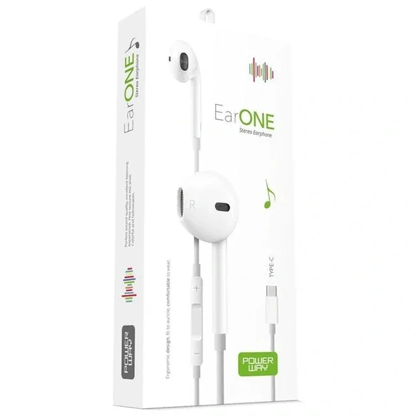 Powerway Earone Mikrofonlu Kablolu Kulaklık Type-c Çıkışlı Tüm Cihazlarla Uyumlu Stereo - 2