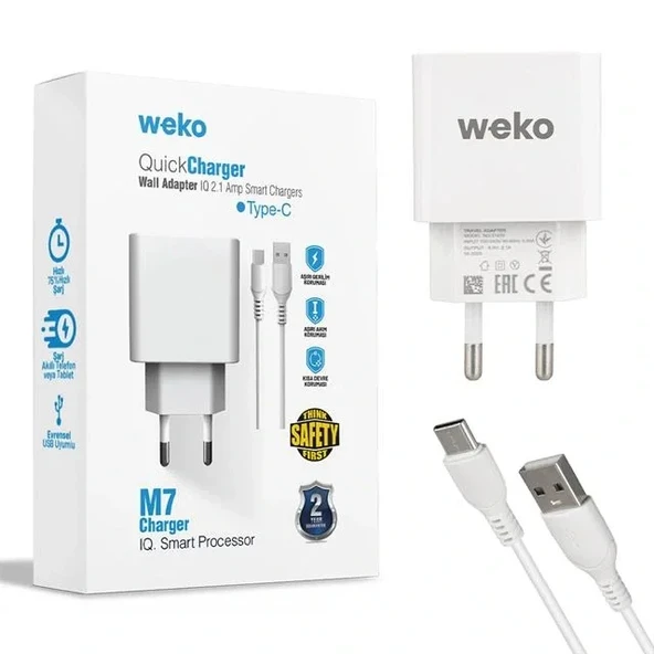 Weko Wk-21435 M7 2.1 Amper Telefon Şarj Adaptörü + Type-c Kablo