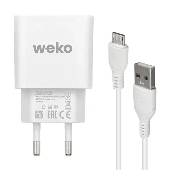 Weko Wk-21436 2.1 Amper Telefon Şarj Adaptörü + Micro Usb Kablo - Resim 2