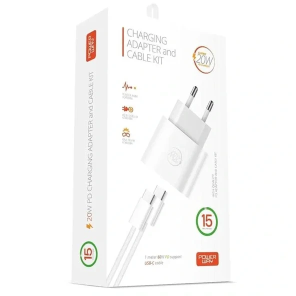 Powerway Rxs27 20w Type-c Şarj Adaptörü - Kablo Seti (apple 15 Pro-pro Max Uyumlu) - Resim 3