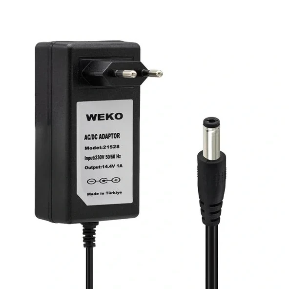 Weko 14.4 Volt - 1 Amper 5.5*2.5 Uçlu Plastik Işıklı Kasa Priz Tip Adaptör