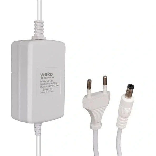 Weko Tottolet 1200 12 Volt - 3.2 Amper 5.5 2.5 Uçlu Yerli Üretim Plastik Kasa Beyaz Masaüstü Adaptör