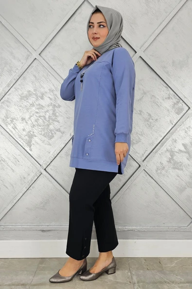 KADIN KOLYE DETAYLI TAŞLI TESETTÜR TUNİK - 5