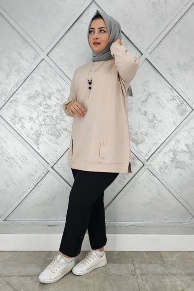 KADIN KOLYE DETAYLI TAŞLI TESETTÜR TUNİK