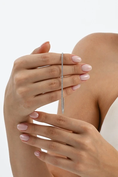 Gümüş rodyumlu zirkon taşlı pırlanta montürlü su yolu asansörlü  bileklik SGTL12731RODAJ ürün görseli