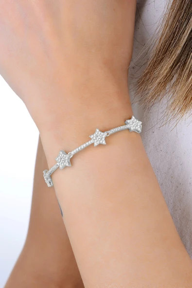 Gümüş rodyumlu zirkon taşlı parıltılı kuyruklu yıldız bileklik SGTL12938RODAJ - Resim 3