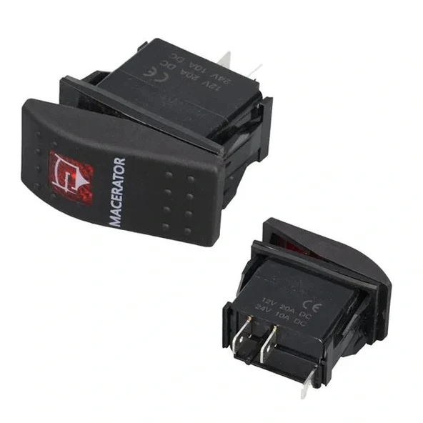 Powermaster Macaratör Sembollü Işıklı 3 Pinli On-off 12-24v Marin Switch ürün görseli