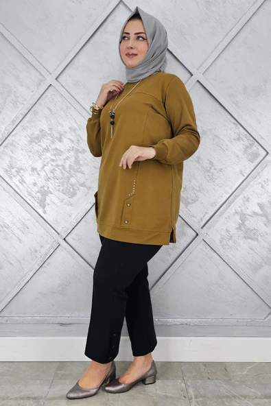KADIN KOLYE DETAYLI TAŞLI TESETTÜR TUNİK - 8