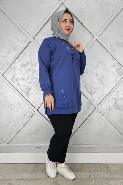 KADIN KOLYE DETAYLI TAŞLI TESETTÜR TUNİK - 4