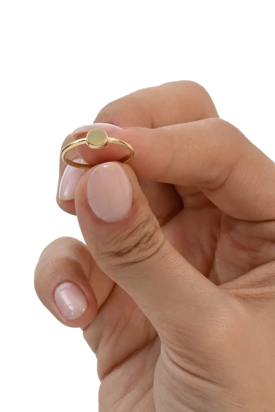 925 ayar gümüş altın yaldızlı minimalist plaka yüzük - Resim 3