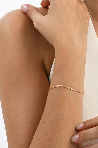 925 ayar gümüş rose simli yassı (ezme) italyan gümüş bileklik SGTL13055ROSE - Resim 3