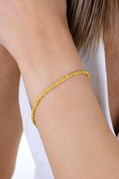 Gümüş altın yaldızlı top zincir detaylı burgulu İtalyan bileklik SGTL12943GOLD ürün görseli