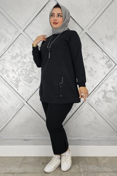 KADIN KOLYE DETAYLI TAŞLI TESETTÜR TUNİK - 7