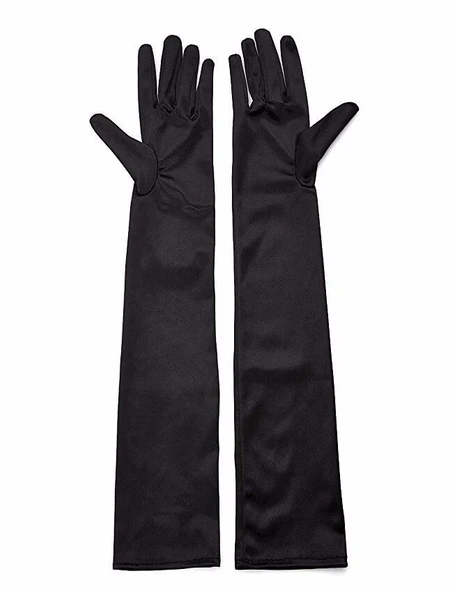 Siyah Renk Likralı Dirseğe Kadar Uzun Kumaş Eldiven 40 Cm - Resim 4