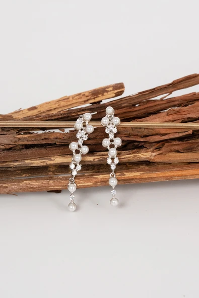 Gümüş rodyumlu zirkon taşlı inci yağmuru küpe SGTL13027RODAJ - Resim 5