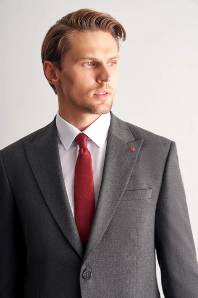 Antrasit Kırlangıç Yaka Tam Astar 6 Drop Slim Fit Takım Elbise 1001255162 - Resim 4
