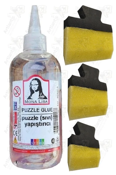 Puzzle Yapıştırıcı 250 ml 1 Adet ve Yassı Patpat Sünger Fırça Seti 3 lü Monalisa Yapboz Pazıl Yapıştırıcısı Şeffaf ürün görseli
