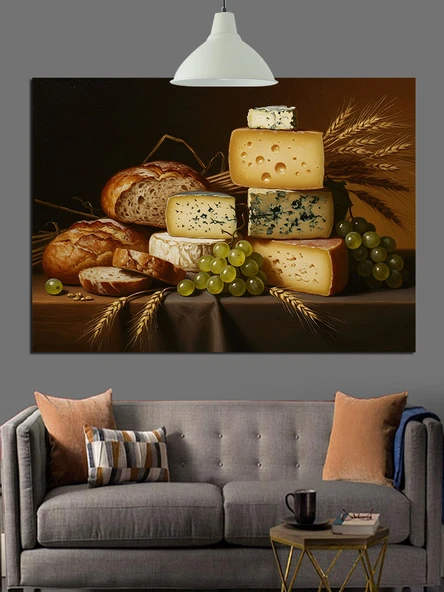 Çeşitli Peynir Ve Ekmek Natürmortu Dekoratif Kanvas - Mdf Ahşap Tablo - 2