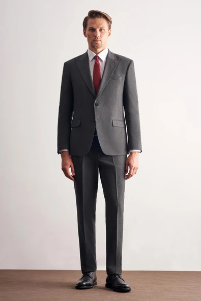 Antrasit Kırlangıç Yaka Tam Astar 6 Drop Slim Fit Takım Elbise 1001255162 ürün görseli 1