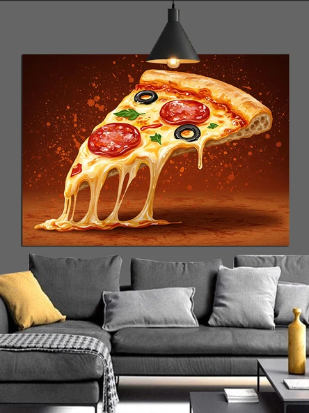 Peynir Eriyen İtalyan Pizza Dilimi Detayı Dekoratif Kanvas - Mdf Ahşap Tablo - 2