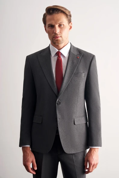 Antrasit Kırlangıç Yaka Tam Astar 6 Drop Slim Fit Takım Elbise 1001255162 - Resim 3