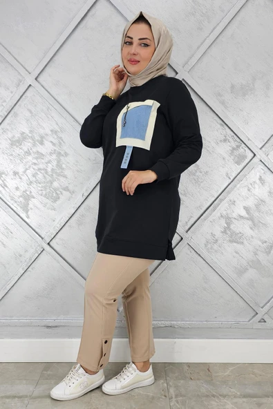 KADIN KOMBİNLİ SALLANTI AKSESUAR DETAYLI TESETTÜR TUNİK - Resim 5