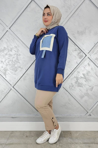KADIN KOMBİNLİ SALLANTI AKSESUAR DETAYLI TESETTÜR TUNİK - Resim 3